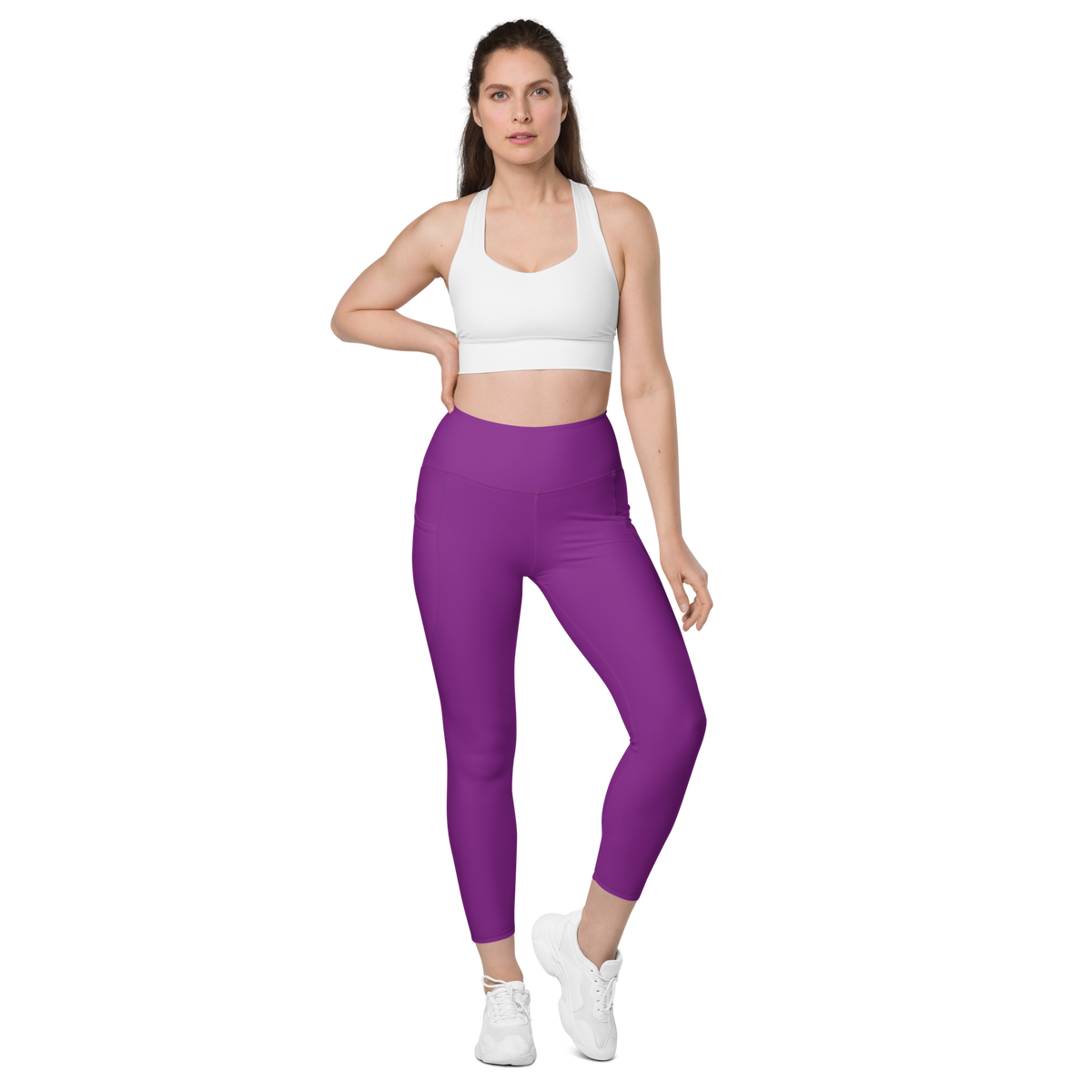 Plain Dahlia high-waisted pocket leggings, straight-front view.