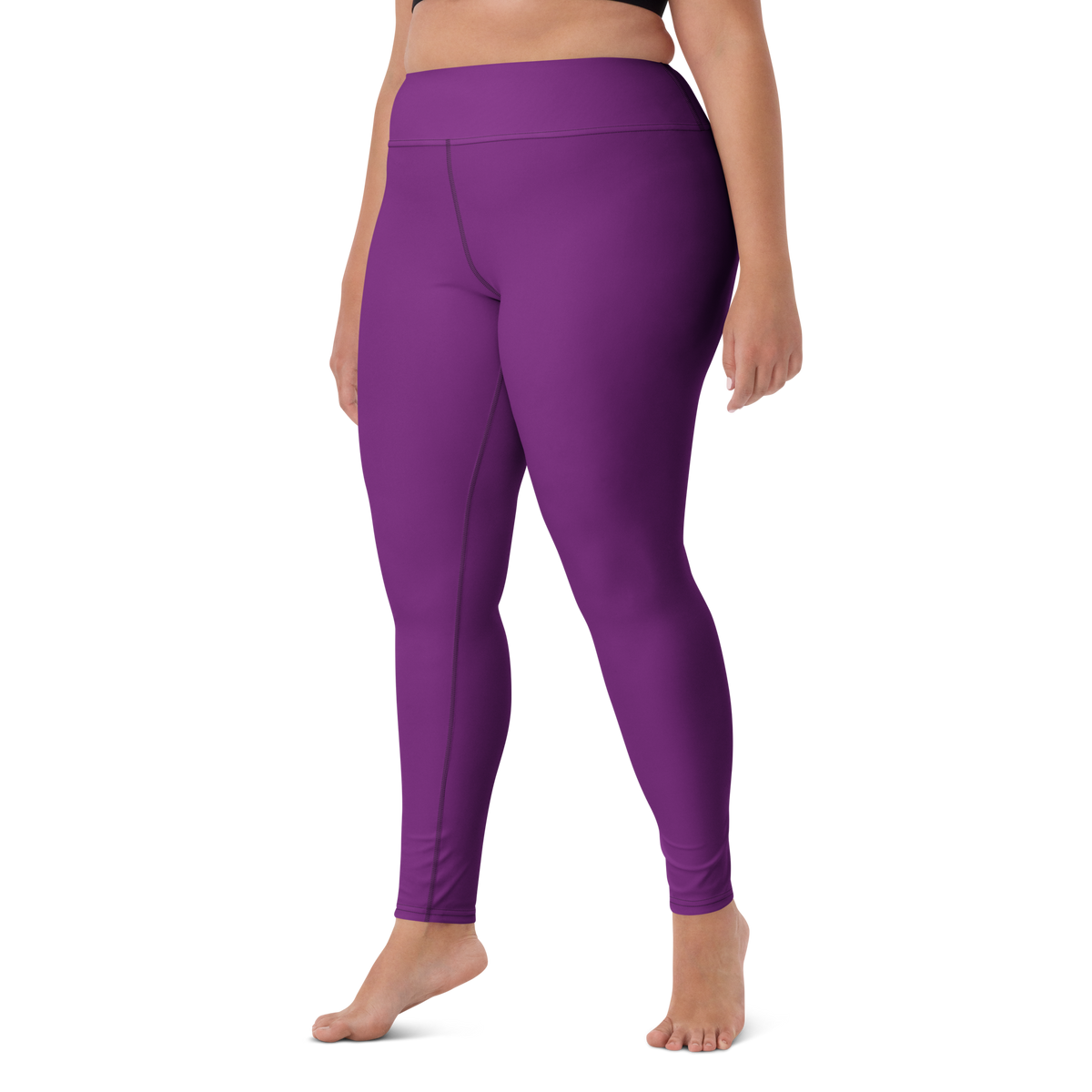 Plain Dahlia high-waisted yoga leggings, larger-model left-front view.