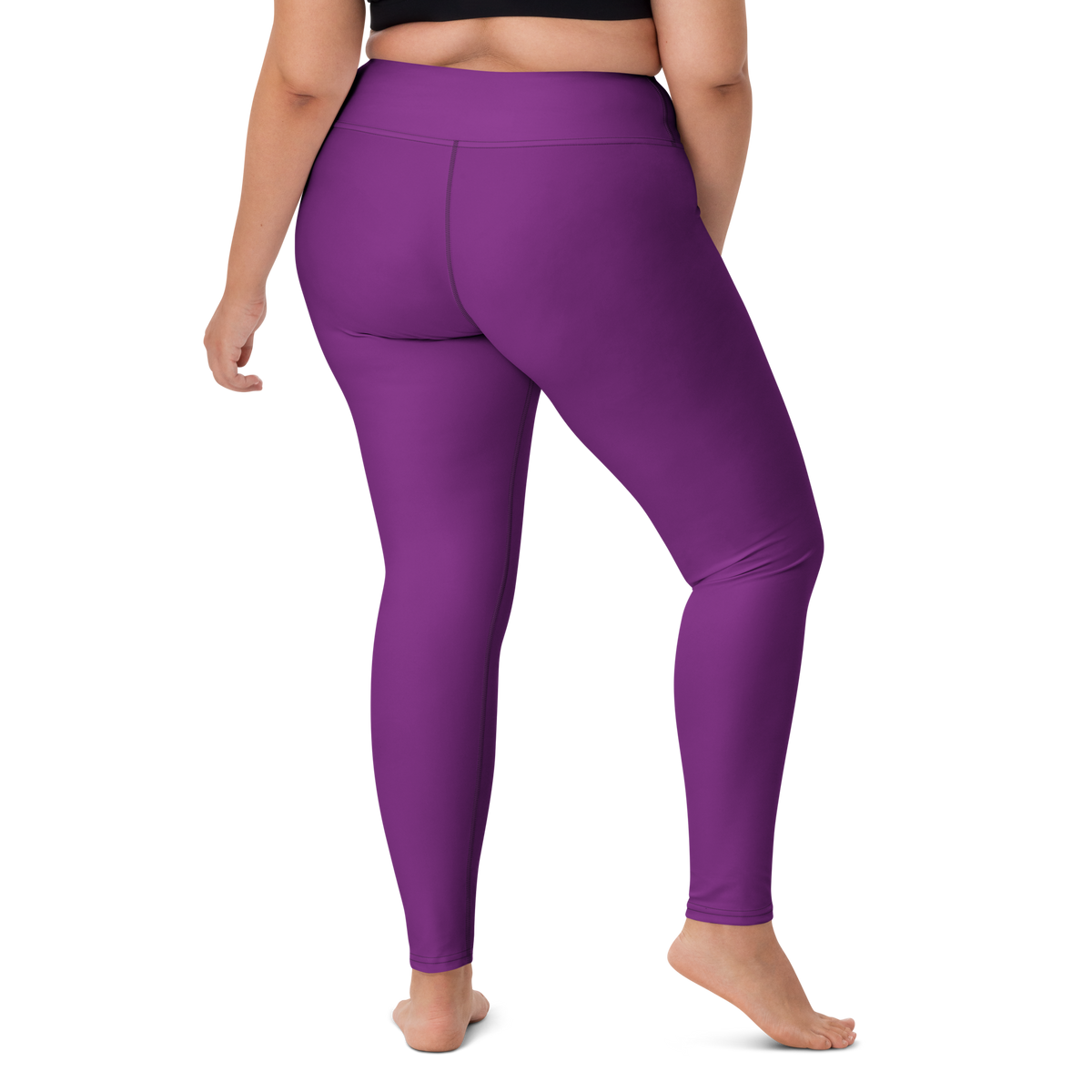Plain Dahlia high-waisted yoga leggings, larger-model right-back view.