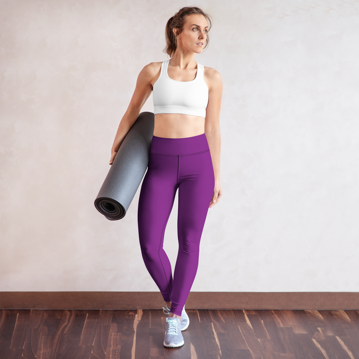 Plain Dahlia high-waisted yoga leggings, yoga lifestyle view.