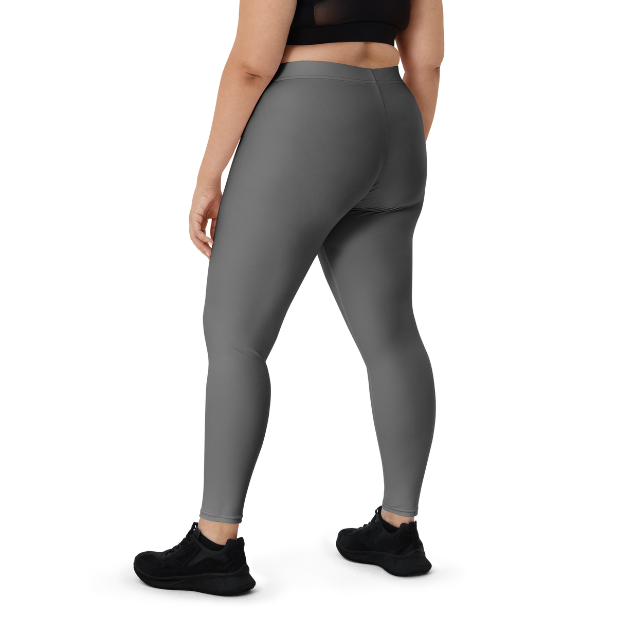 Plain Dark Grey mid-rise comfort leggings, oversize-fit back view.