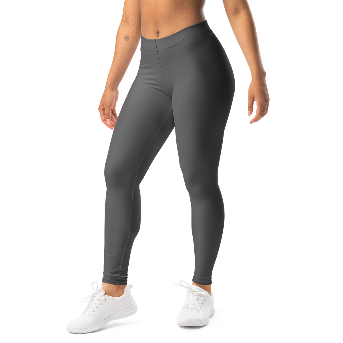 Plain · Dark Grey mid-rise everyday leggings, left-front view.