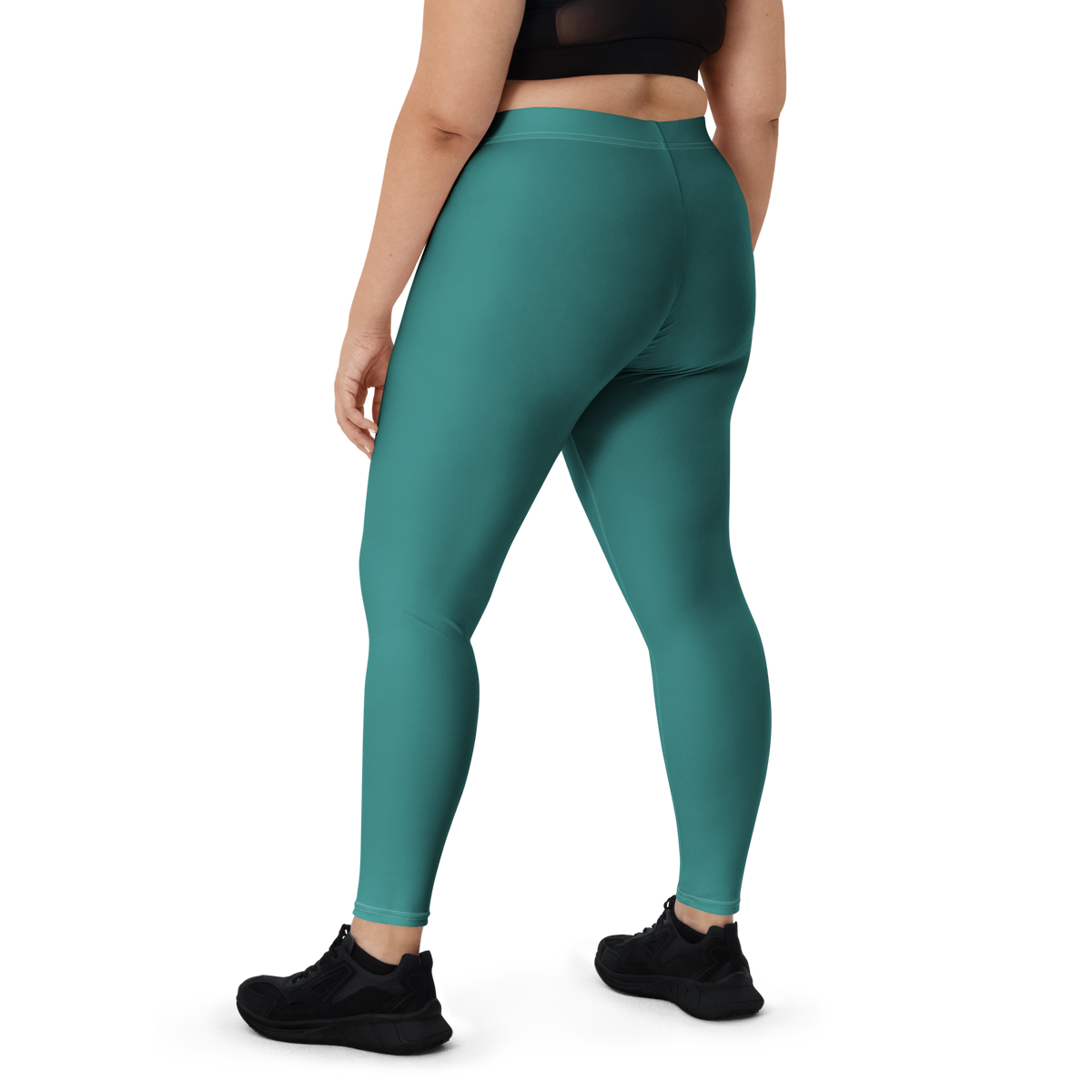 Plain Deep Teal mid-rise comfort leggings, oversize-fit back view.