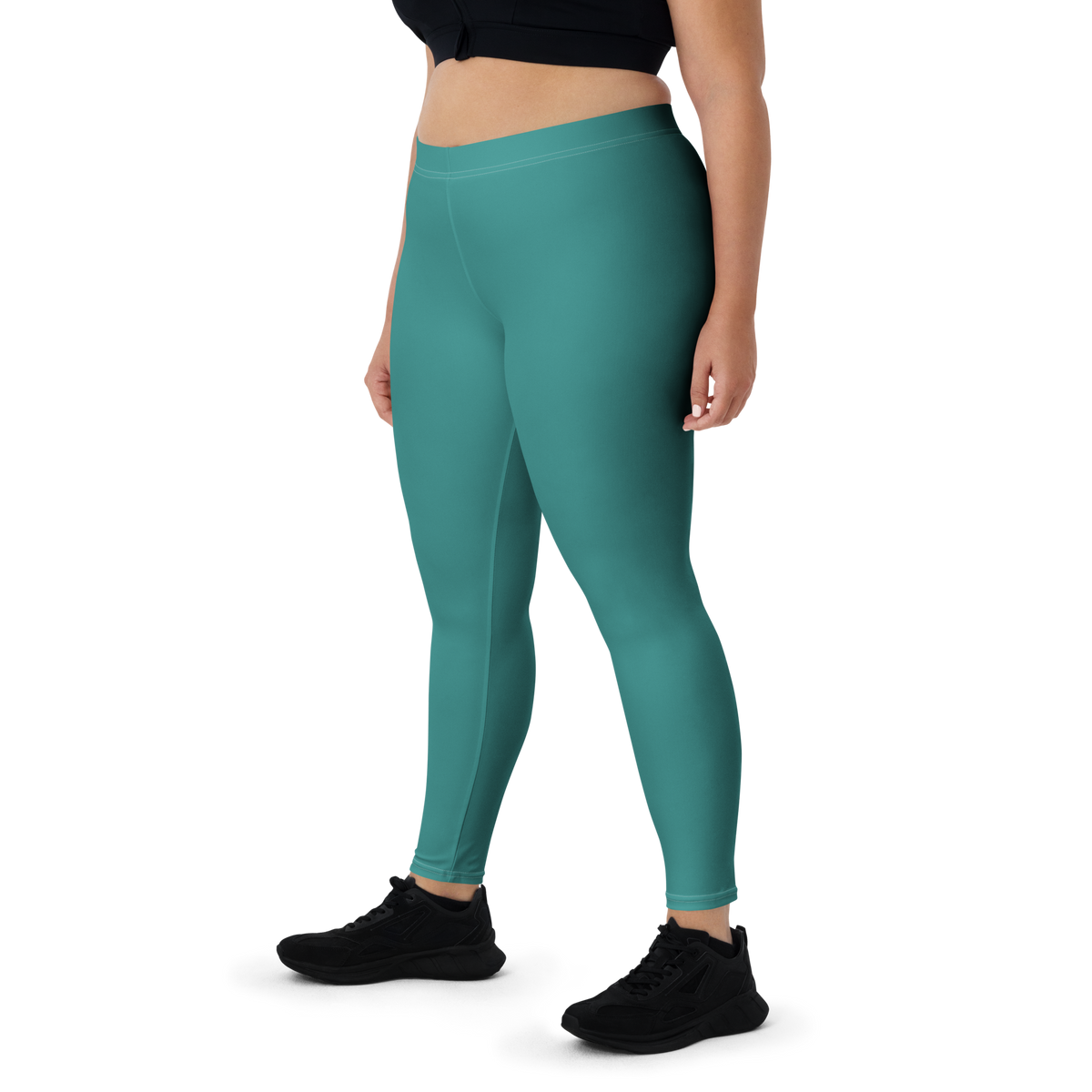 Plain Deep Teal mid-rise comfort leggings, oversize-fit front view.