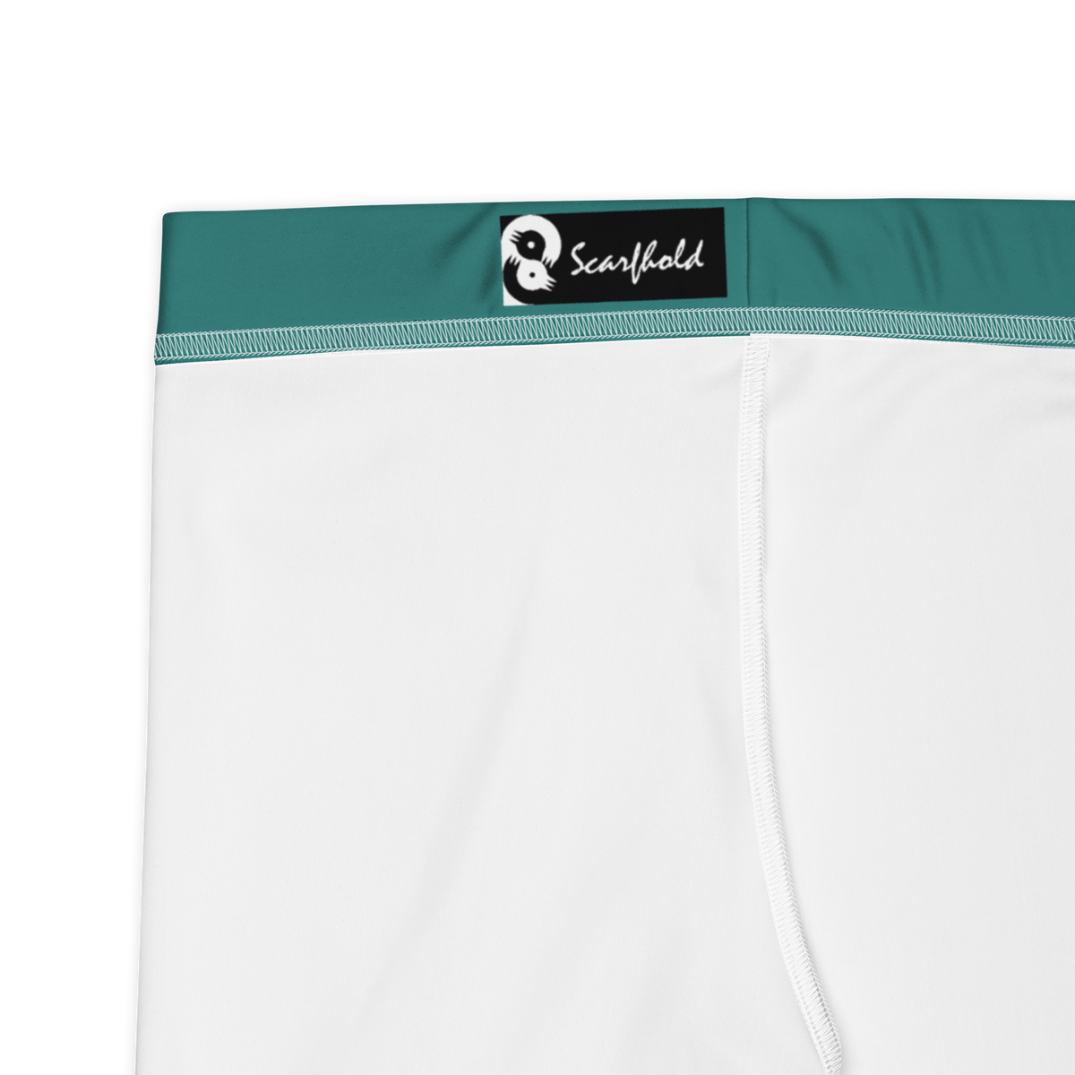 Plain Deep Teal mid-rise comfort leggings, fabric and construction details.