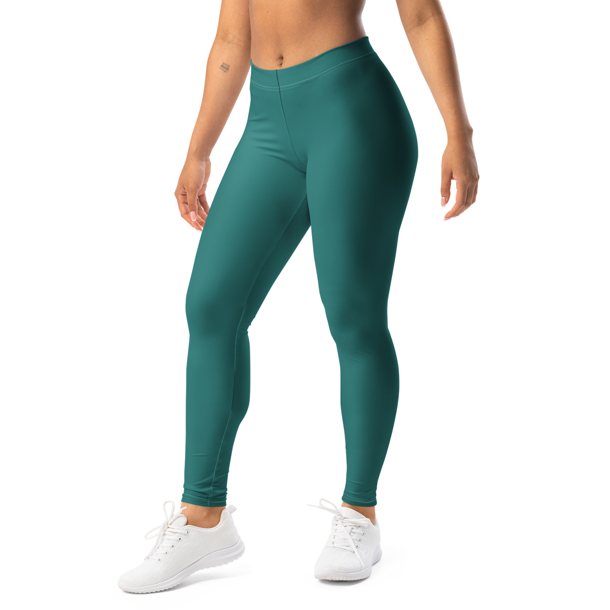 Plain · Deep Teal mid-rise everyday leggings, left-front view.
