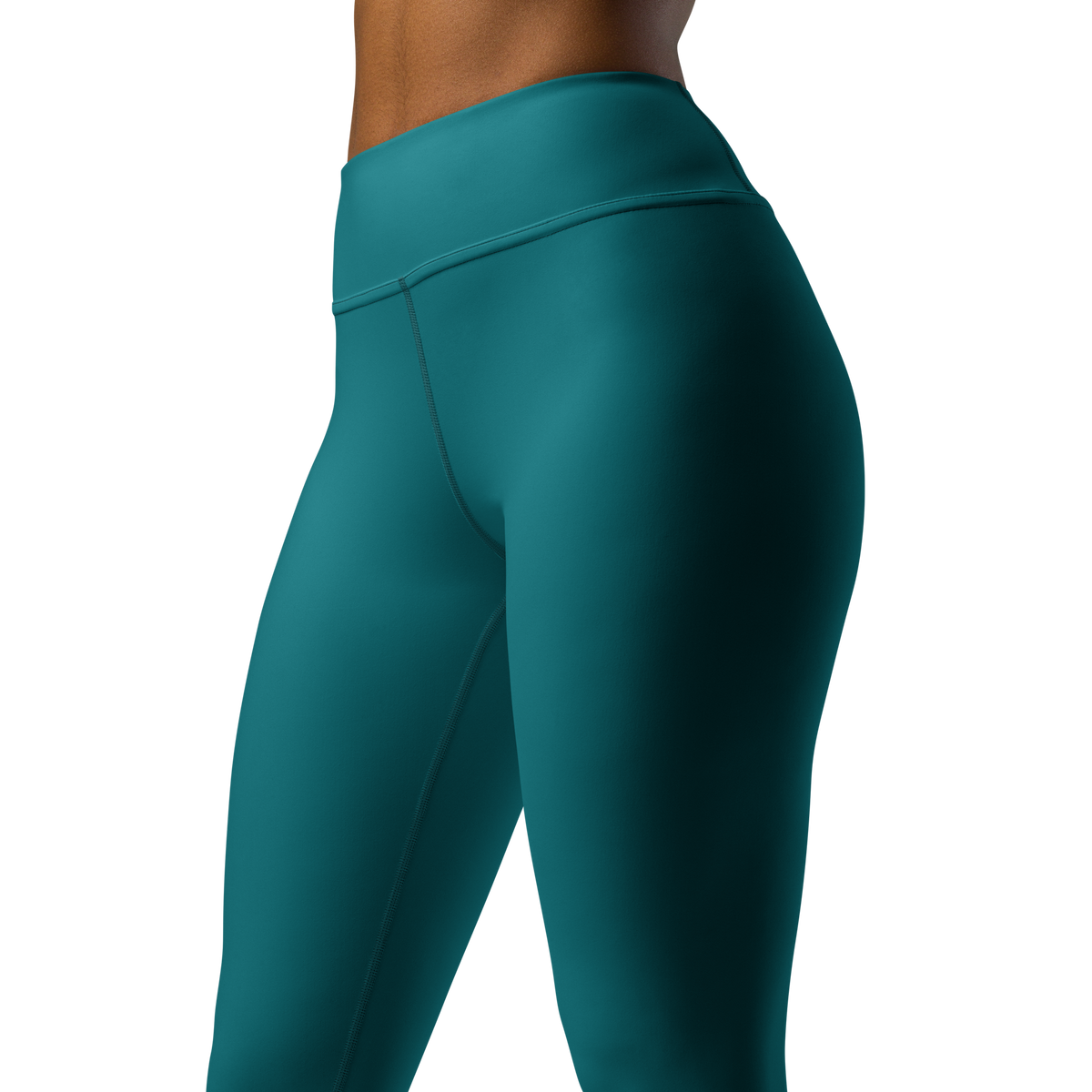 Plain Harbour Blue high-waisted yoga leggings, close pattern view.
