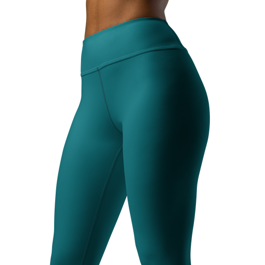 Plain Harbour Blue high-waisted yoga leggings, close pattern view.