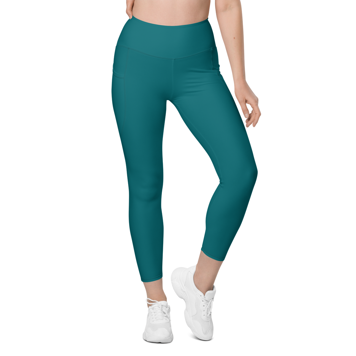 Plain · Harbour Blue high-waisted pocket leggings, front view.