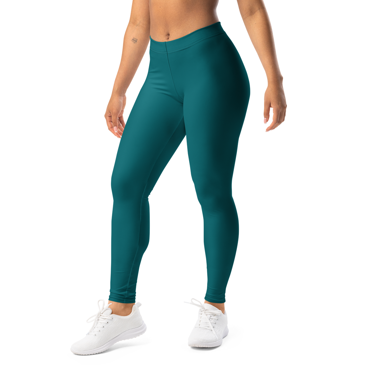Plain · Harbour Blue mid-rise everyday leggings, left-front view.