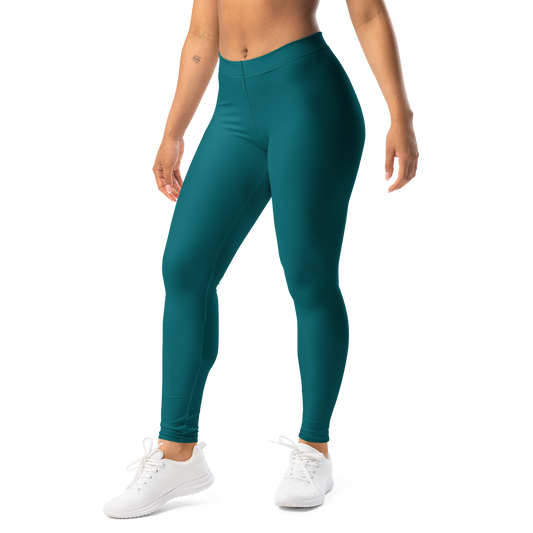 Plain · Harbour Blue mid-rise everyday leggings, left-front view.