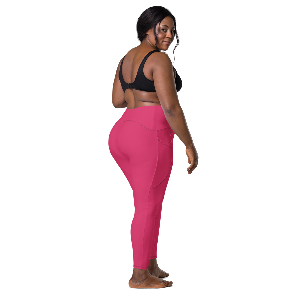 Plain Innuendo high-waisted pocket leggings, larger-model back view.