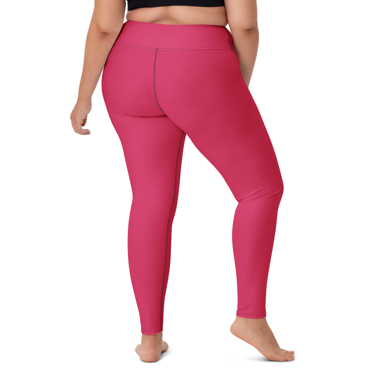 Plain Innuendo high-waisted yoga leggings, larger-model right-back view.