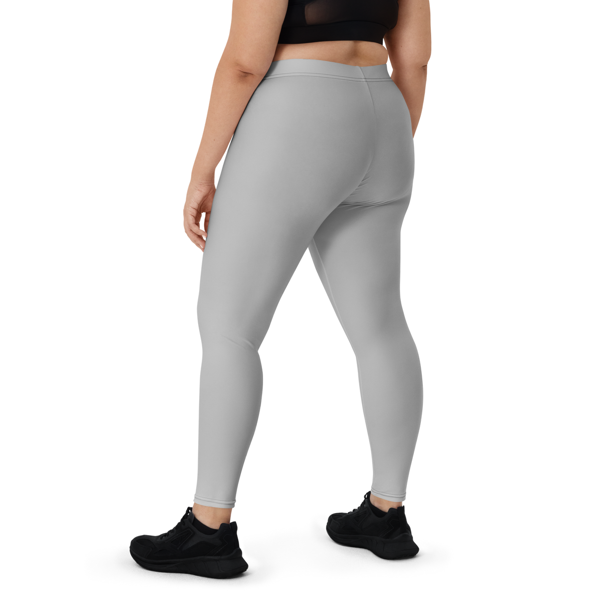Plain Light Grey mid-rise comfort leggings, oversize-fit back view.