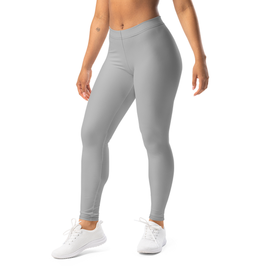 Plain · Light Grey mid-rise everyday leggings, left-front view.