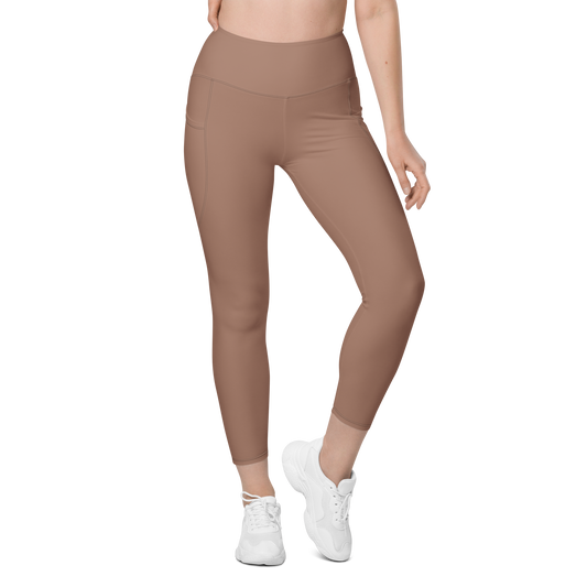 Plain · Mocha Mousse high-waisted pocket leggings, front view.