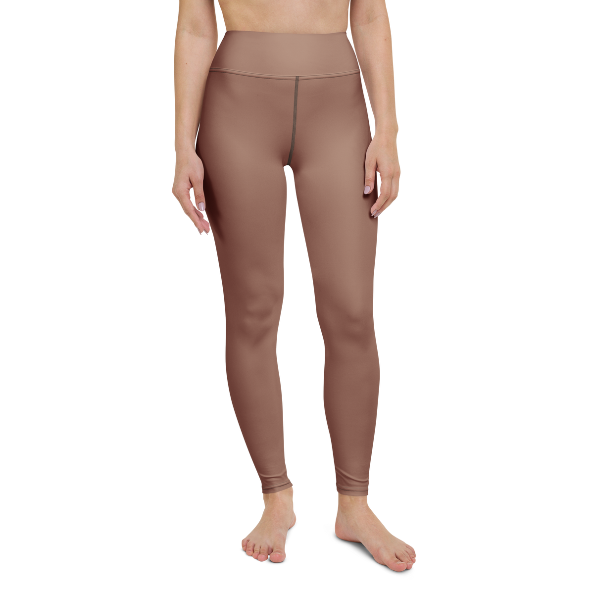 Plain · Mocha Mousse high-waisted yoga leggings, straight front view, barefoot.