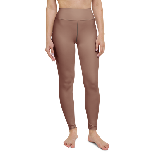 Plain · Mocha Mousse high-waisted yoga leggings, straight front view, barefoot.