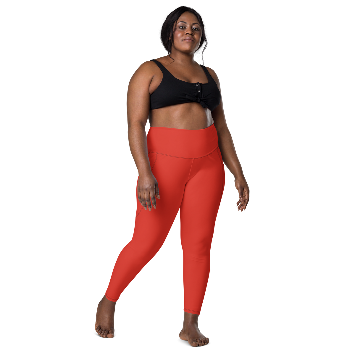 Plain Poinciana high-waisted pocket leggings, larger-model front view.