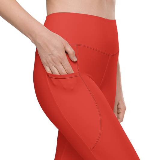 Plain Poinciana high-waisted pocket leggings, pocket detail.
