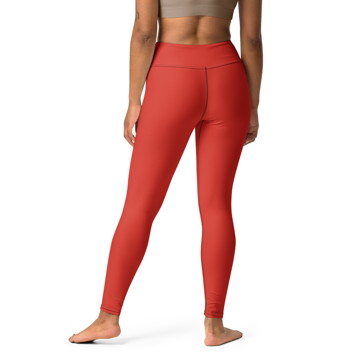 Plain Poinciana high-waisted yoga leggings, back view.