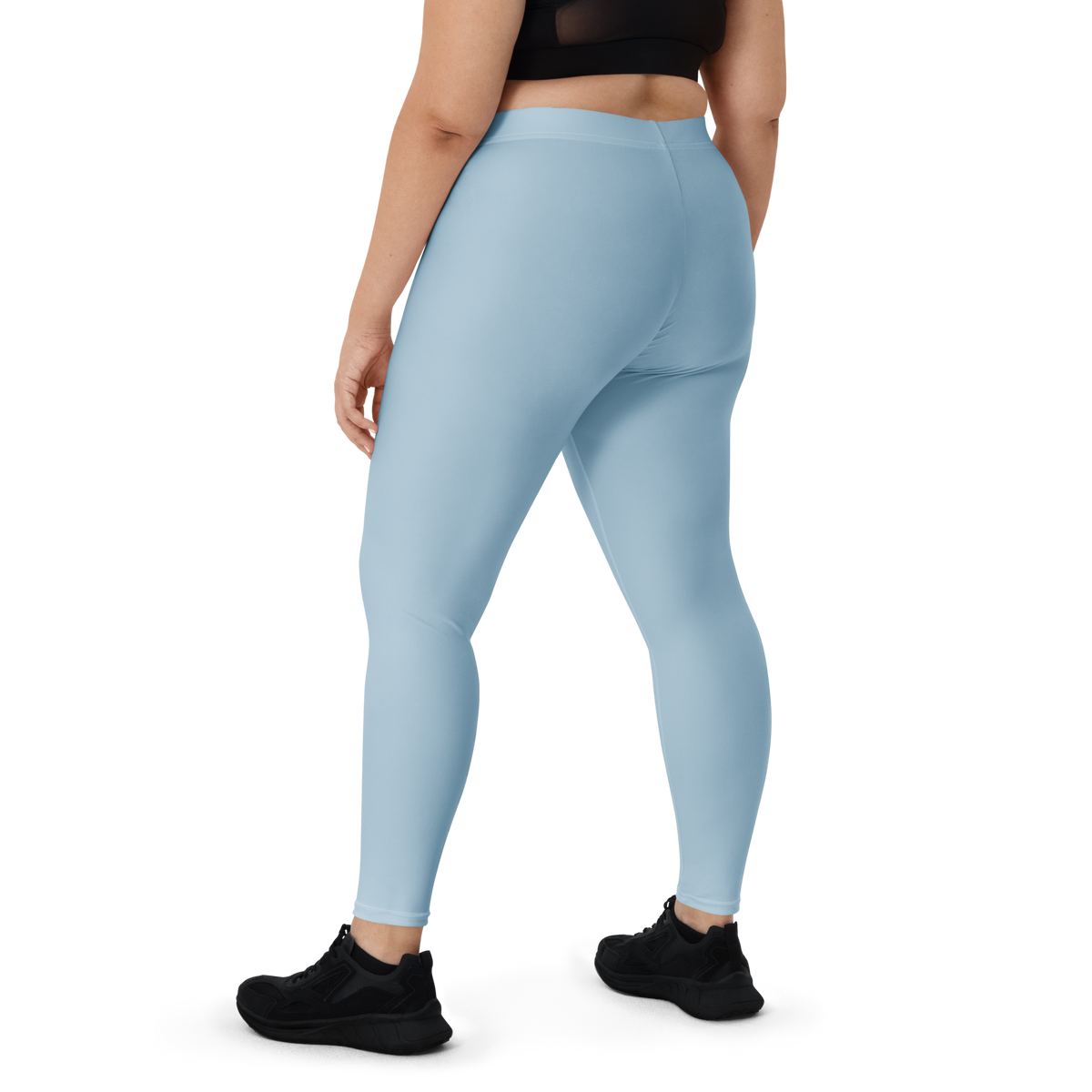 Plain Powder Blue mid-rise comfort leggings, oversize-fit back view.