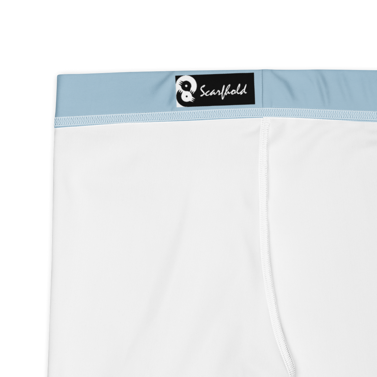 Plain Powder Blue mid-rise comfort leggings, fabric and construction details.