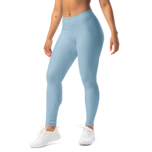 Plain · Powder Blue mid-rise everyday leggings, left-front view.