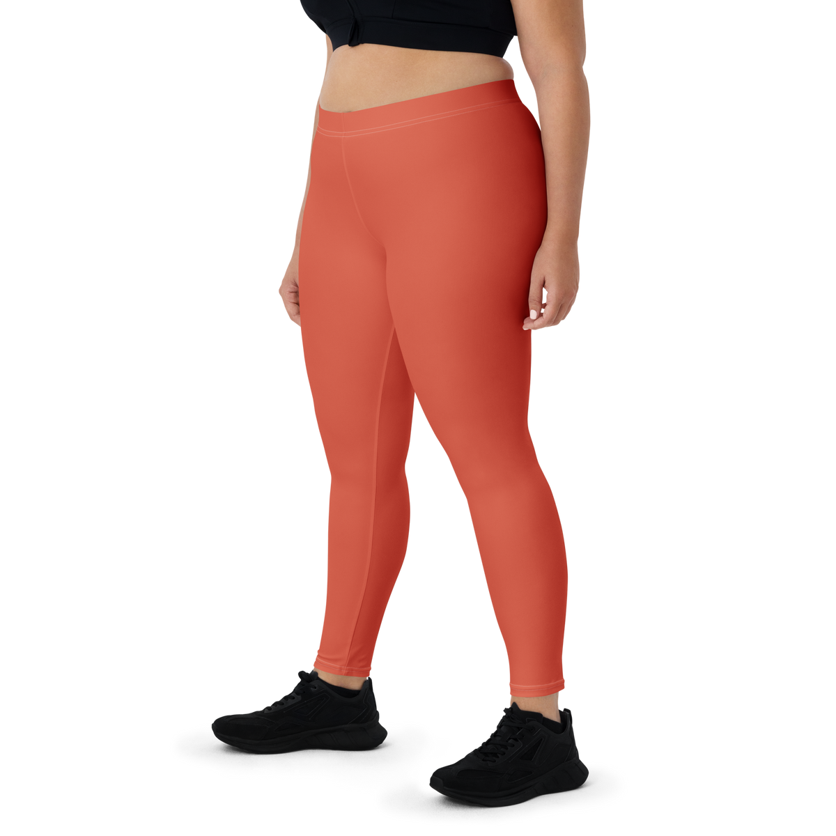 Plain Tomato mid-rise comfort leggings, oversize-fit front view.