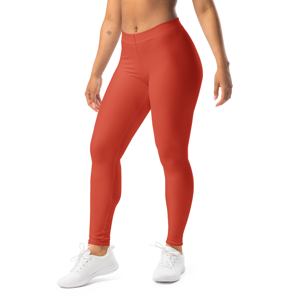 Plain · Tomato mid-rise everyday leggings, left-front view.