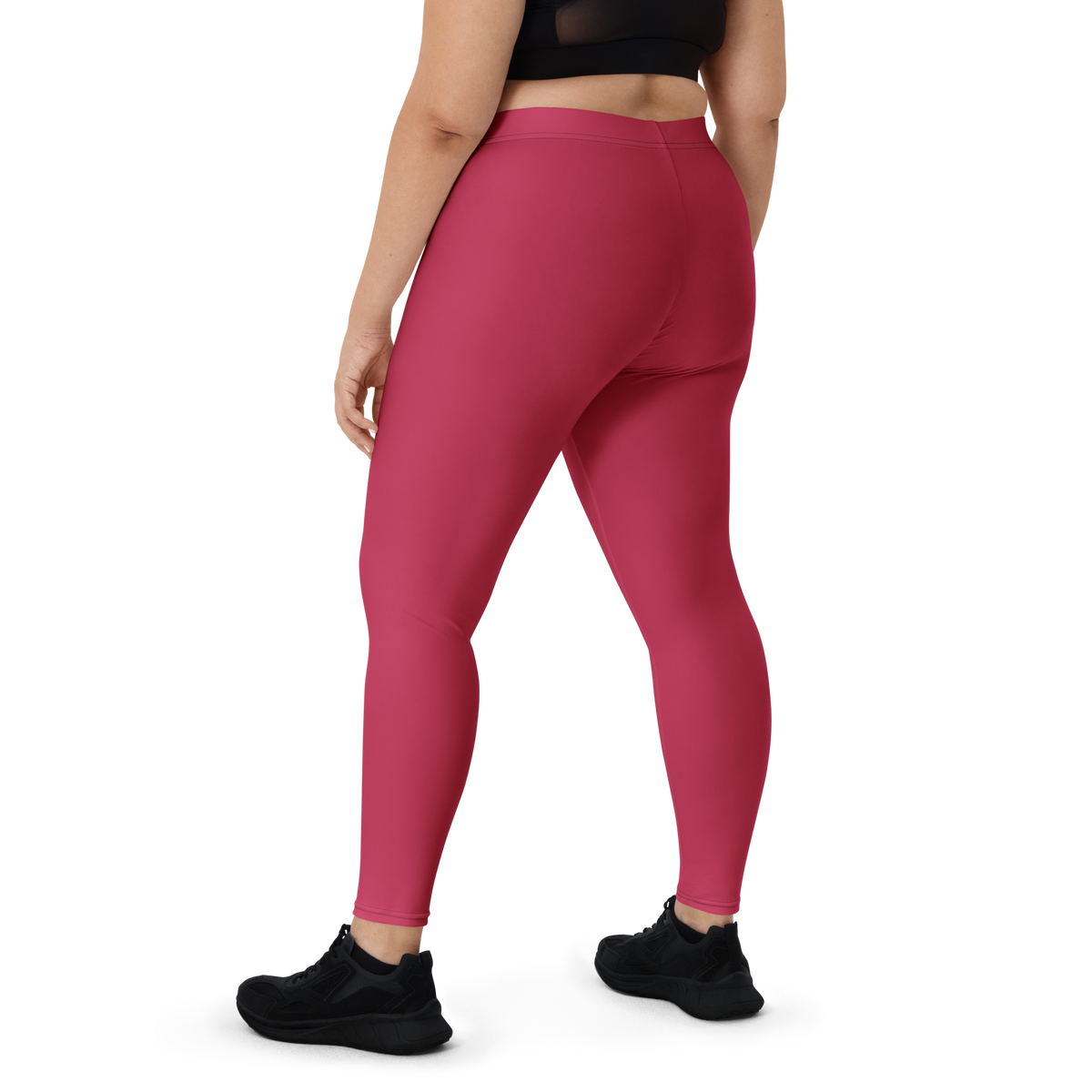 Plain Viva Magenta mid-rise comfort leggings, oversize-fit back view.