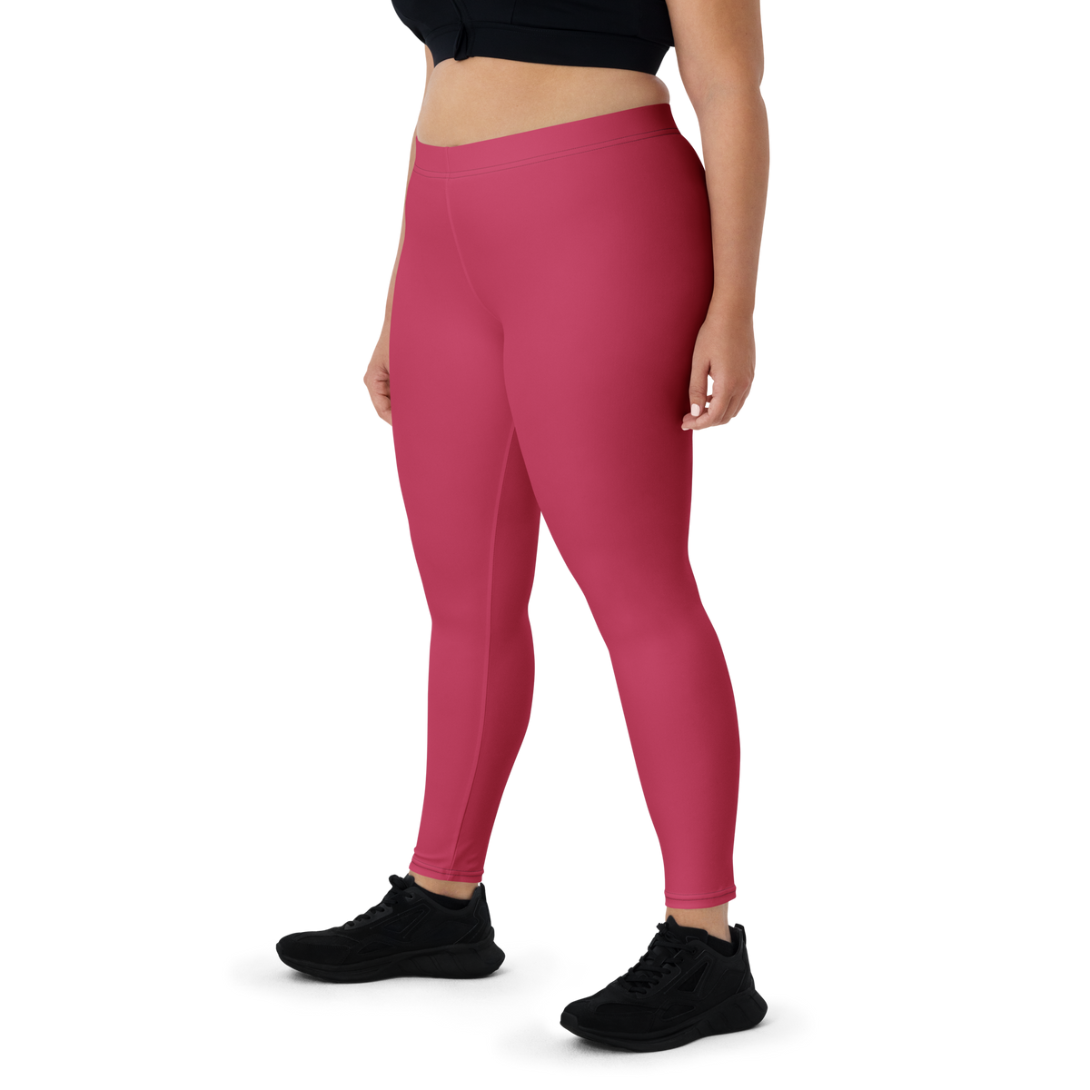 Plain Viva Magenta mid-rise comfort leggings, oversize-fit front view.