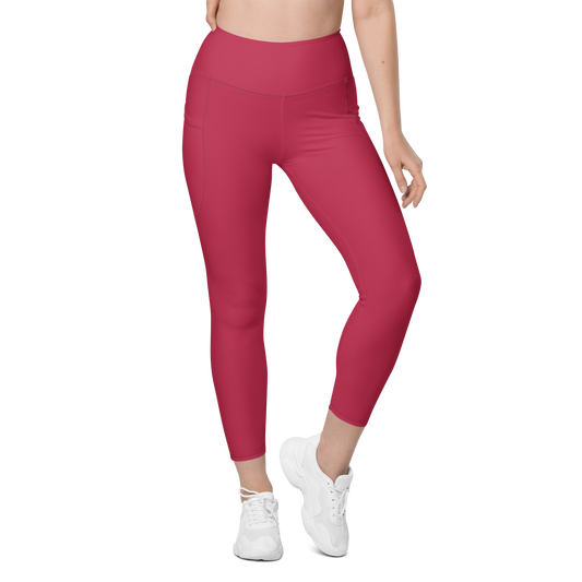 Plain · Viva Magenta high-waisted pocket leggings, front view.