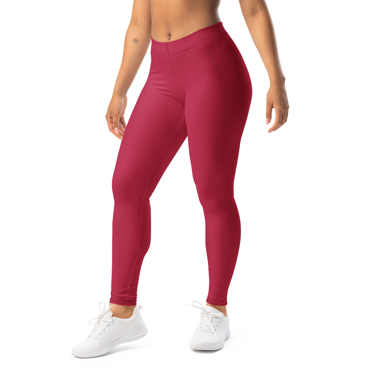 Plain · Viva Magenta mid-rise everyday leggings, left-front view.
