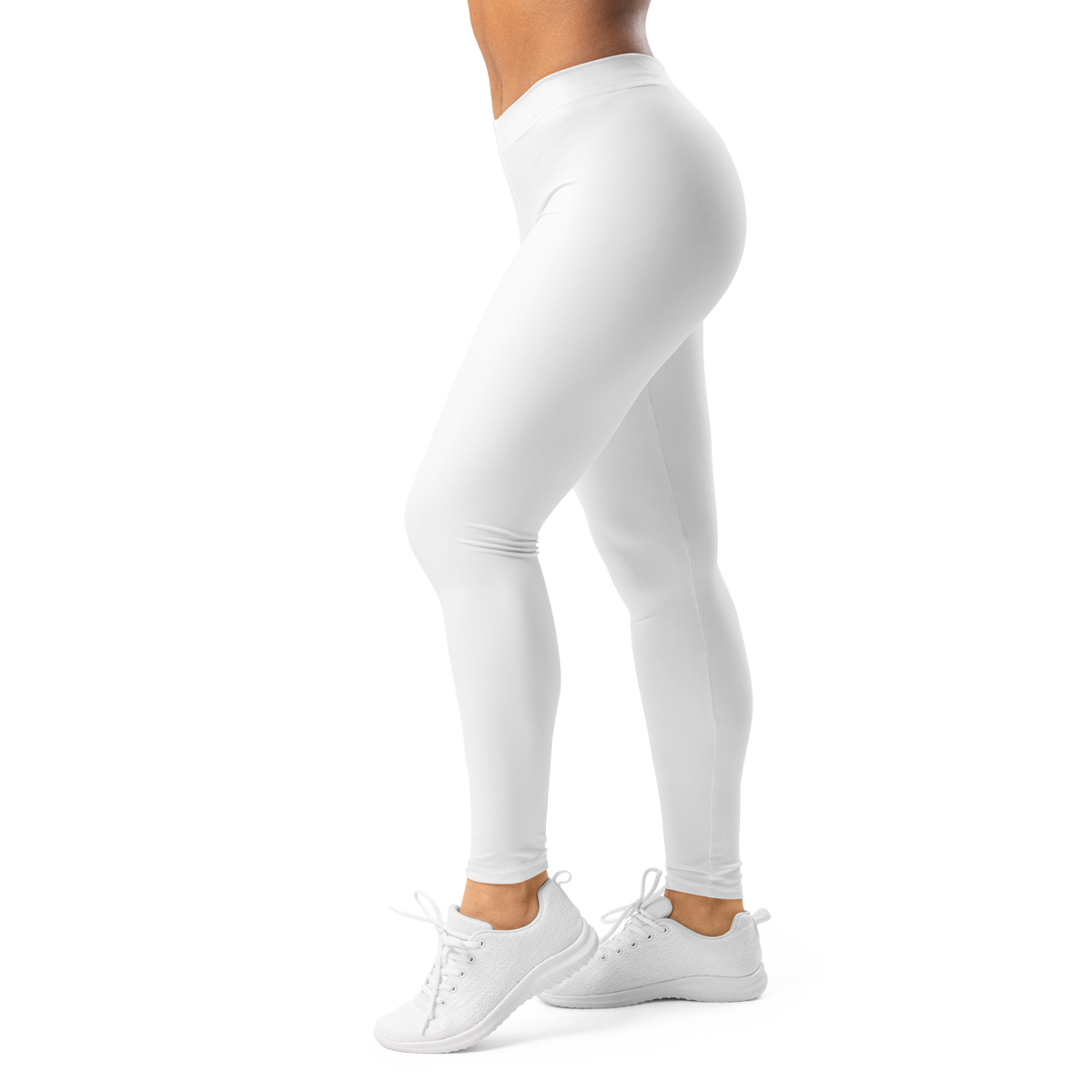 Plain White mid-rise comfort leggings, left-side view.
