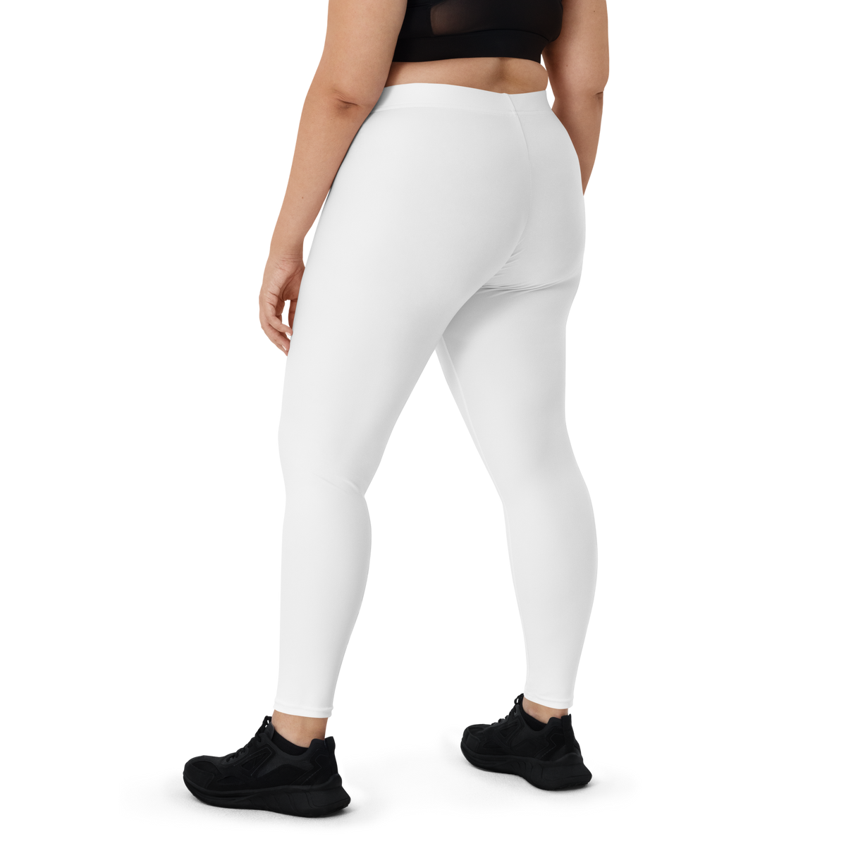 Plain White mid-rise comfort leggings, oversize-fit back view.