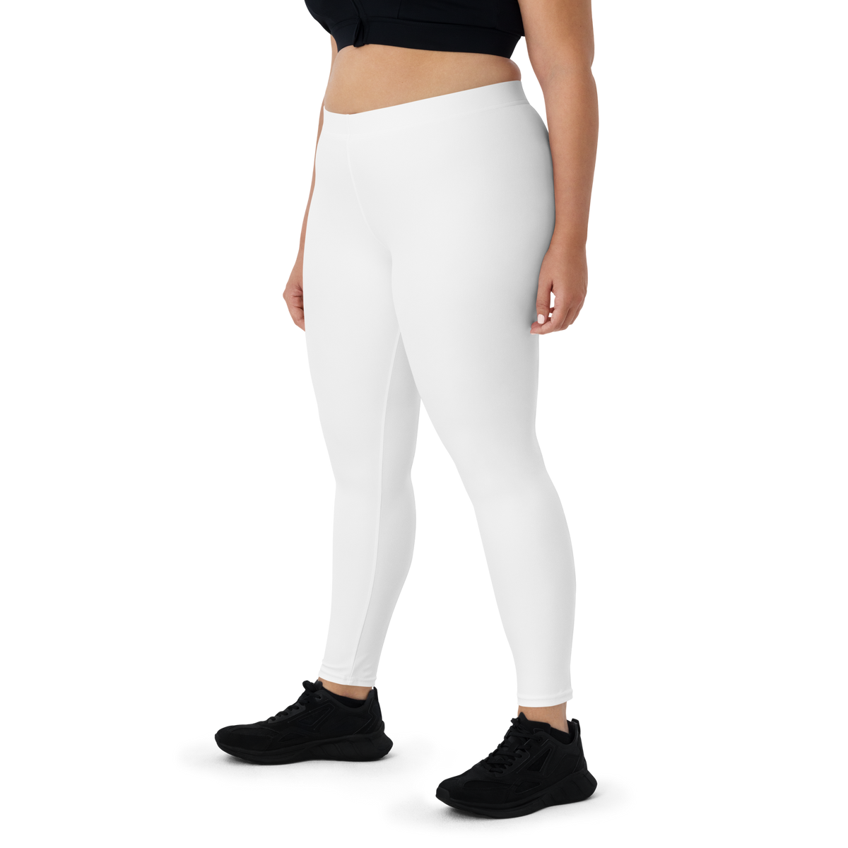 Plain White mid-rise comfort leggings, oversize-fit front view.