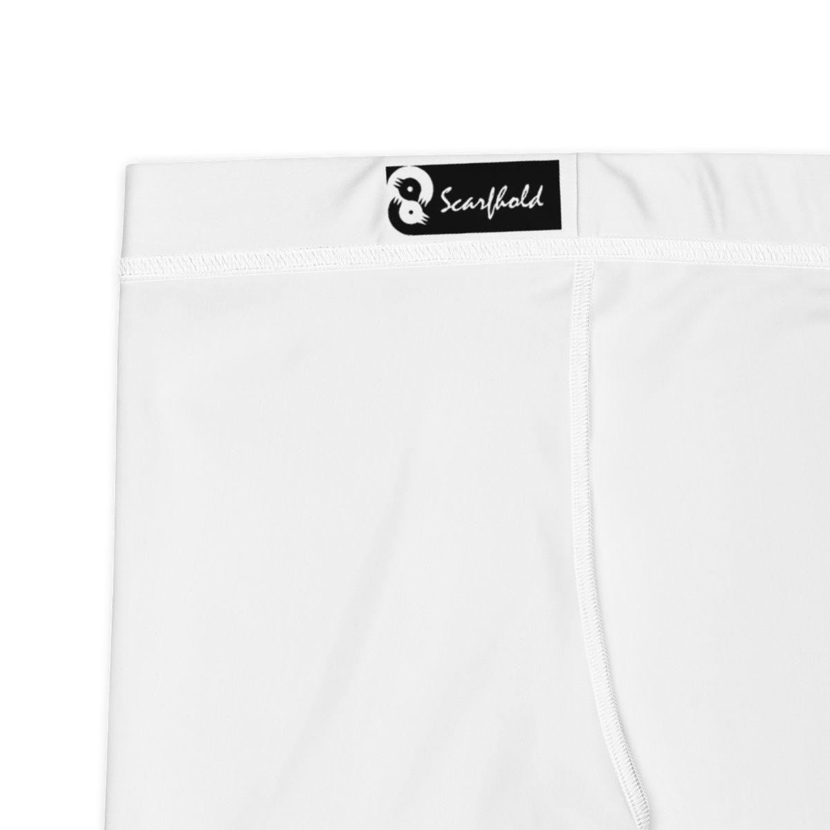 Plain White mid-rise comfort leggings, fabric and construction details.
