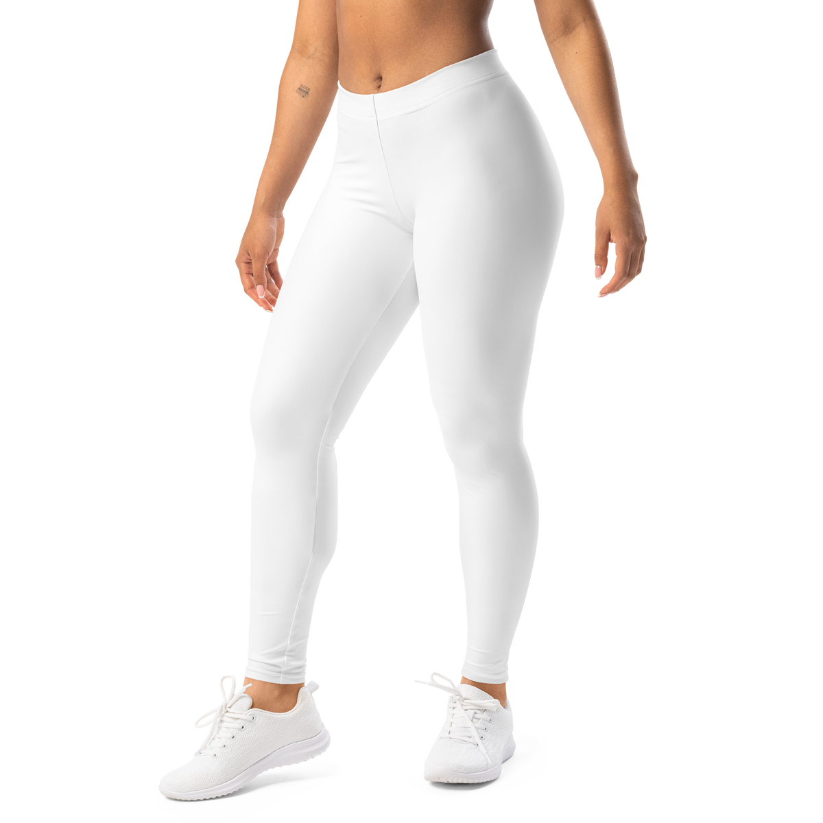Plain · White mid-rise everyday leggings, left-front view.