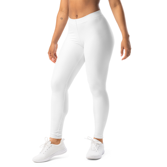 Plain · White mid-rise everyday leggings, left-front view.