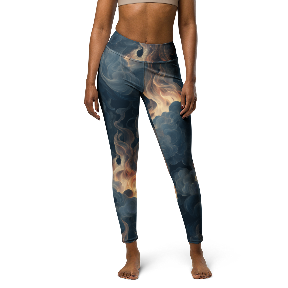 Pluma · Blue high-waisted yoga leggings, front view.