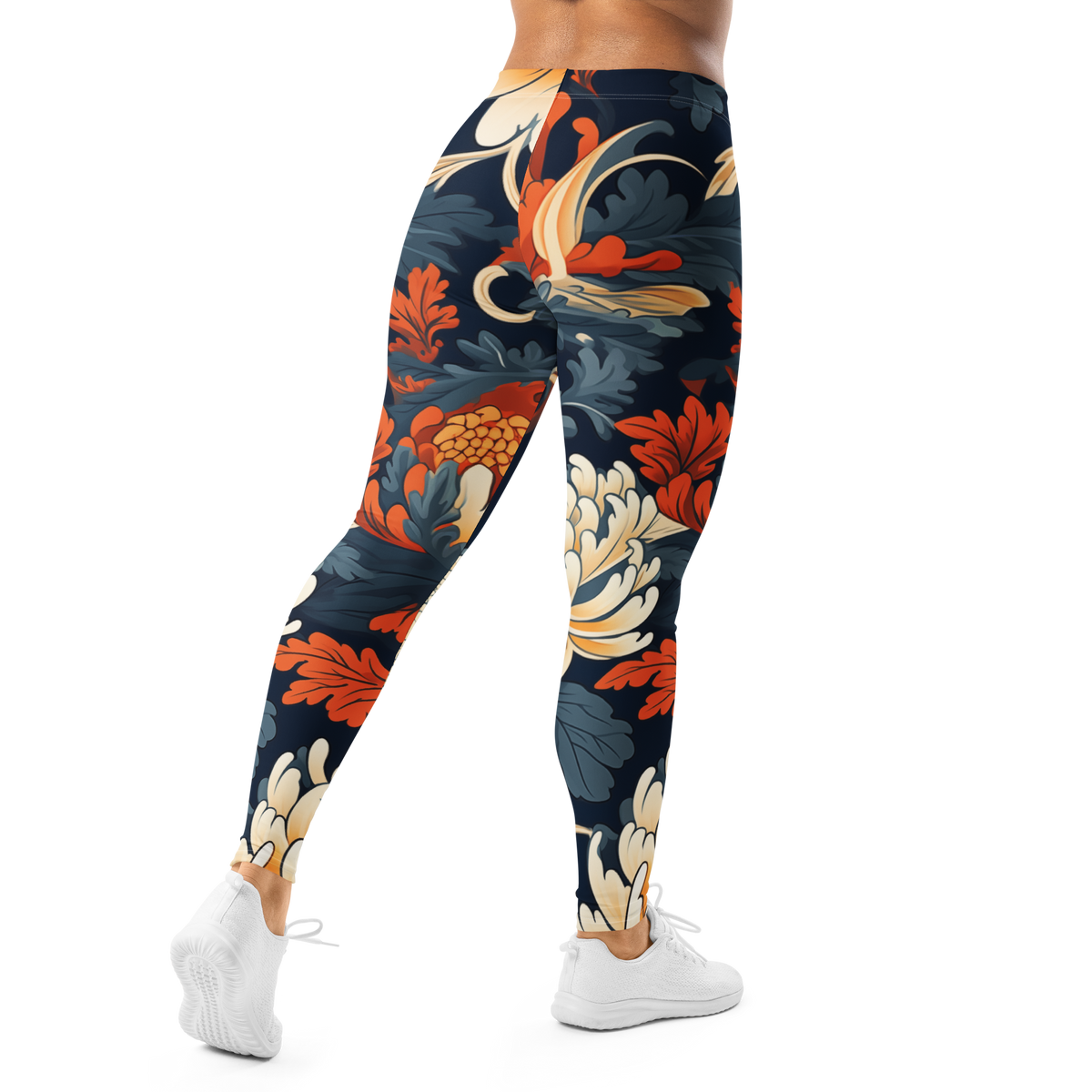 Porcelain Ember Garden Tidal Signal mid-rise comfort leggings, back view.