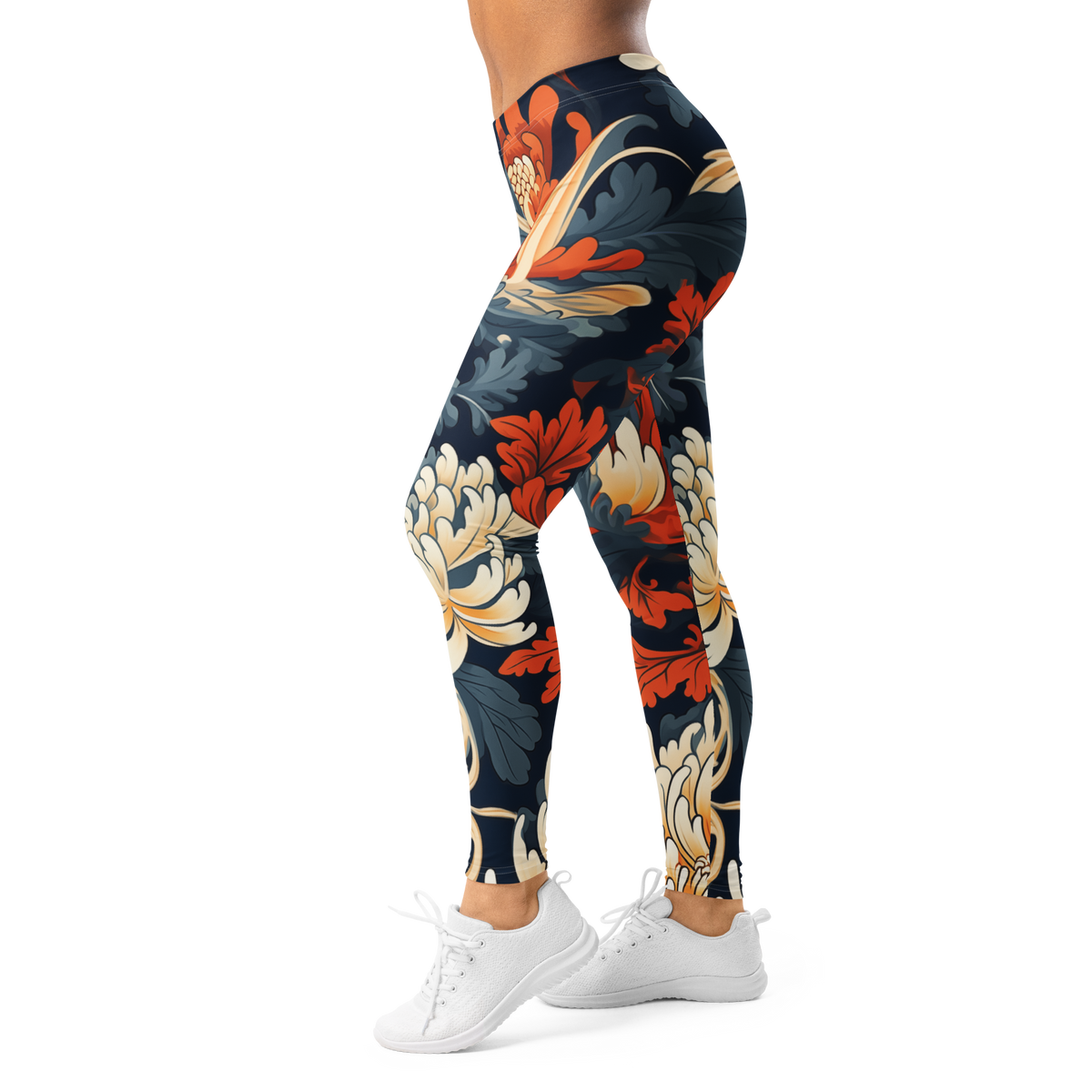 Porcelain Ember Garden Tidal Signal mid-rise comfort leggings, left-side view.