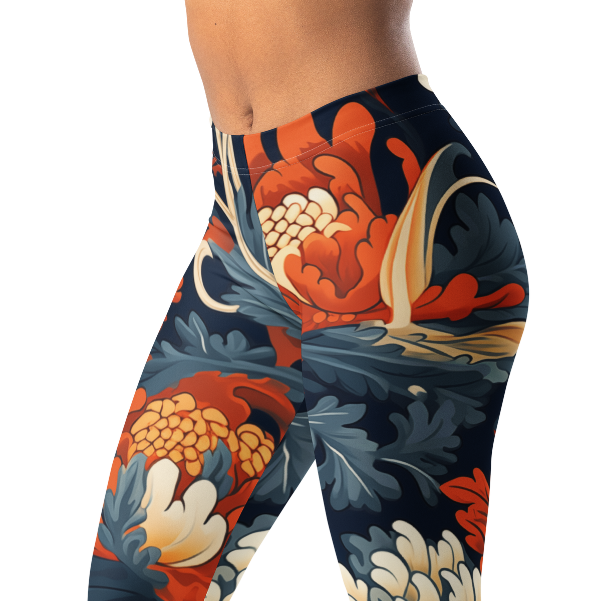 Porcelain Ember Garden Tidal Signal mid-rise comfort leggings, waistband and pattern detail.