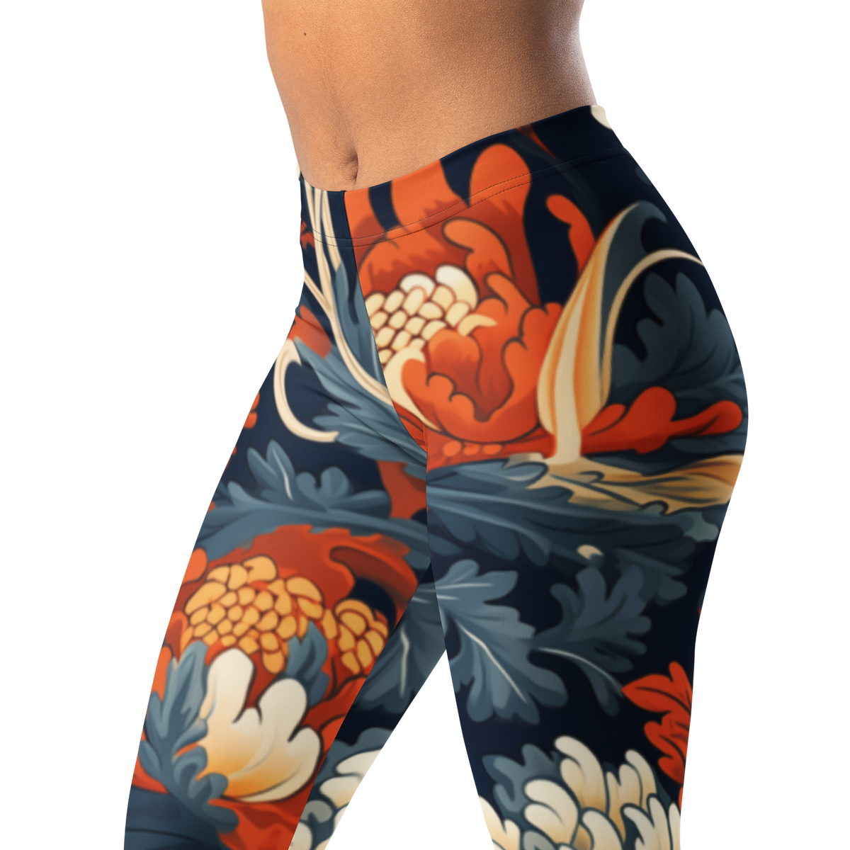 Porcelain — Ember Garden · Tidal Signal mid-rise everyday leggings, waistband and pattern detail.