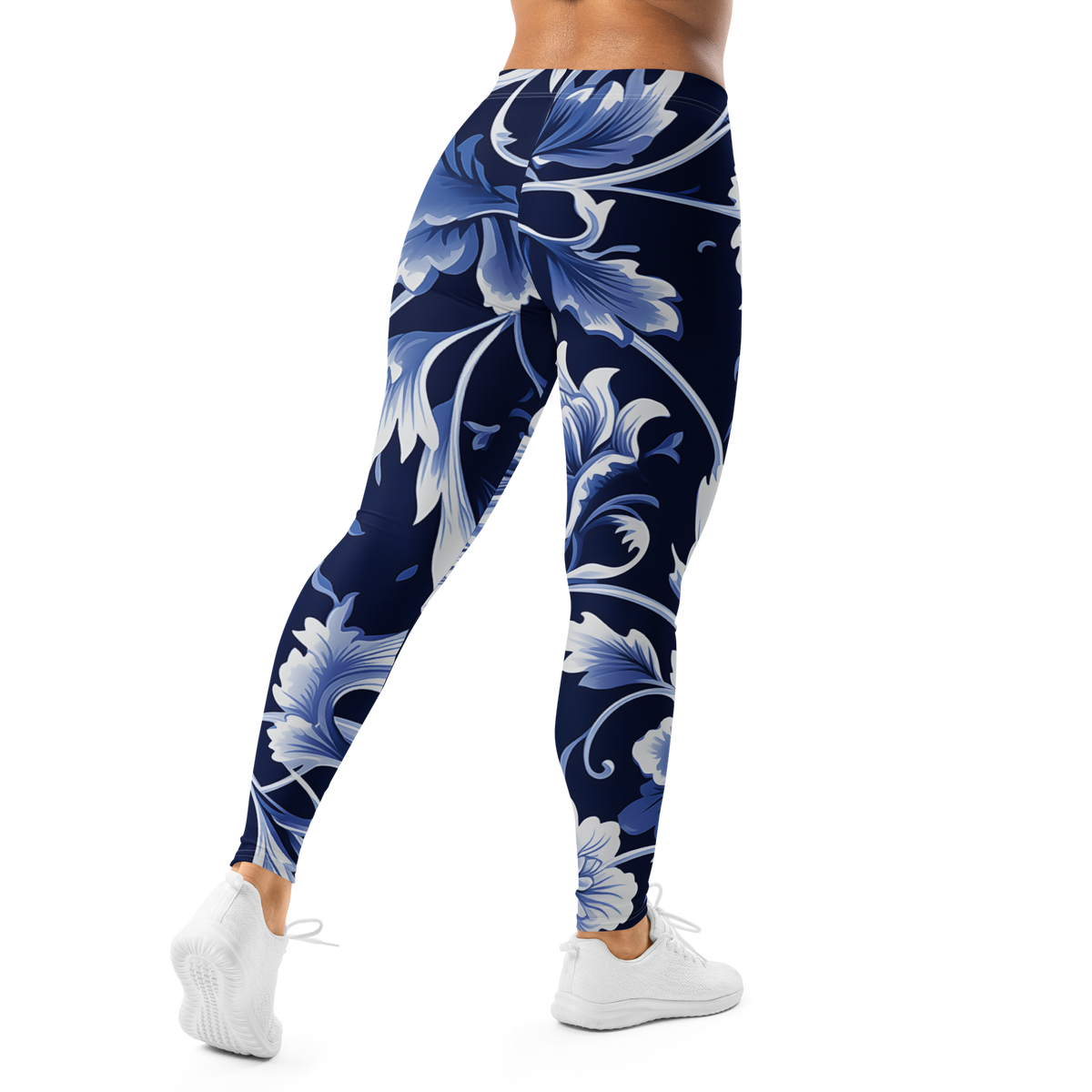 Porcelain Midnight Vine mid-rise comfort leggings, back view.