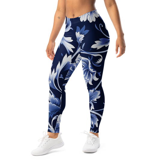Porcelain Midnight Vine mid-rise comfort leggings, left-front view.