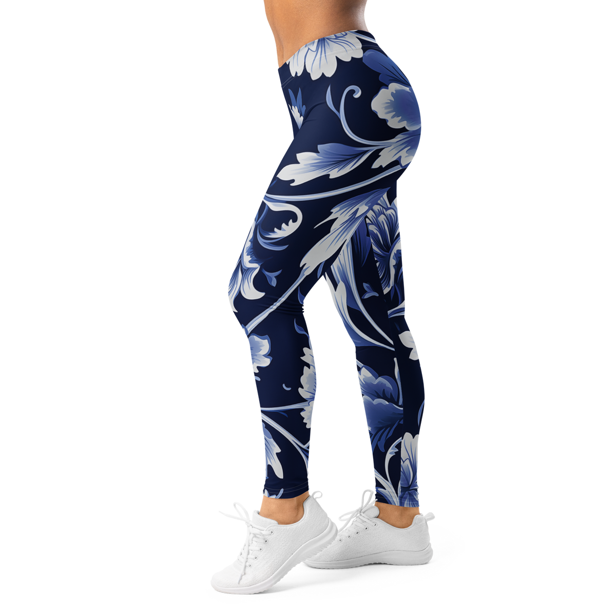 Porcelain Midnight Vine mid-rise comfort leggings, left-side view.