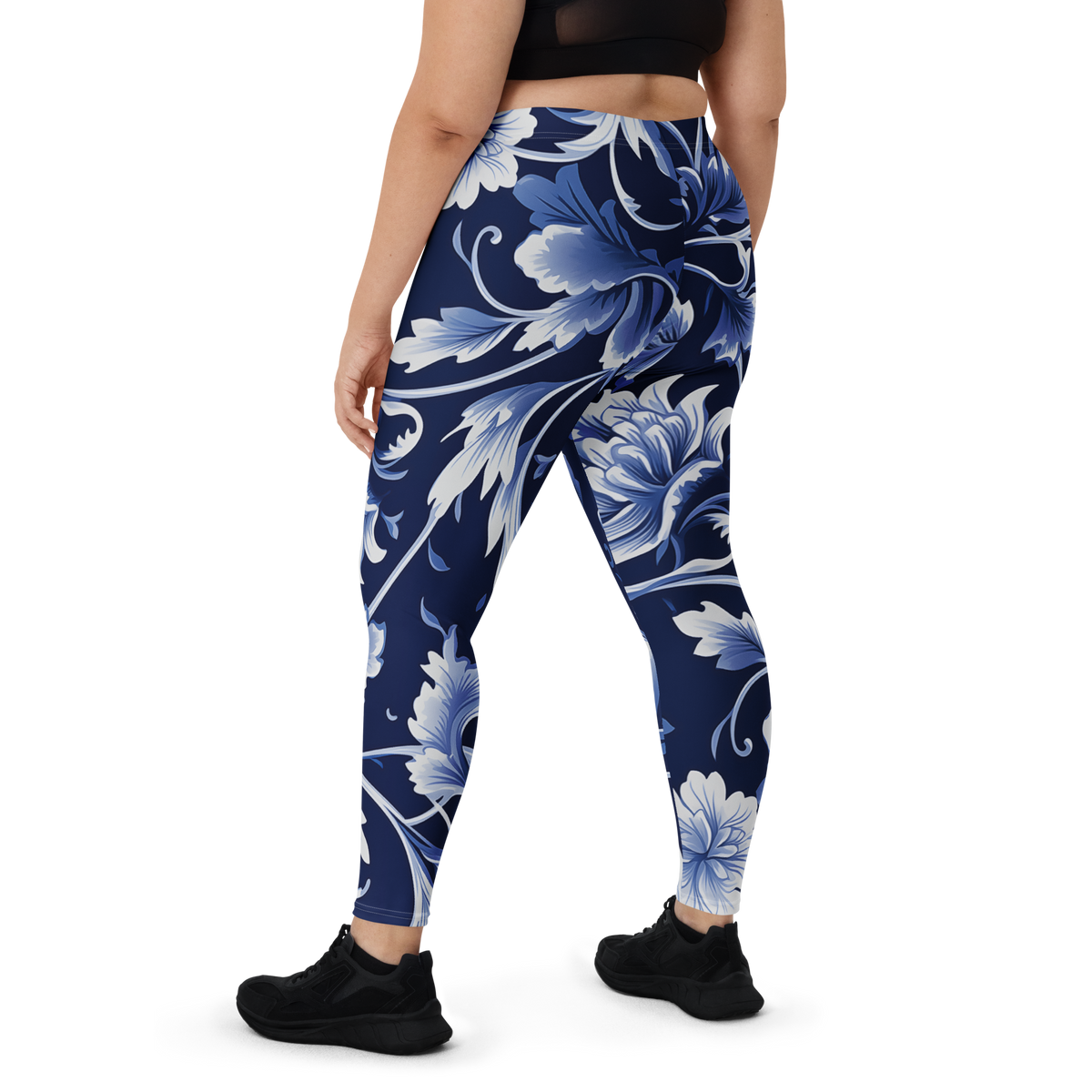 Porcelain Midnight Vine mid-rise comfort leggings, oversize-fit back view.