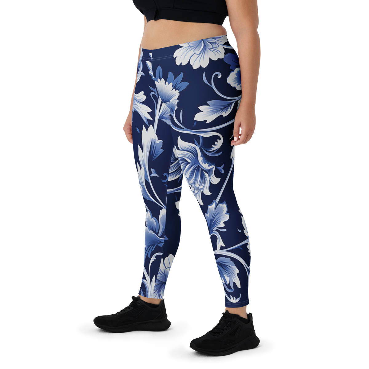 Porcelain Midnight Vine mid-rise comfort leggings, oversize-fit front view.